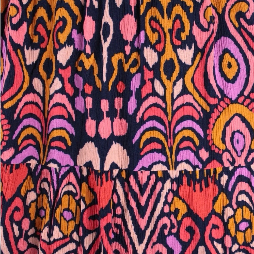 Boden Grace Crinkle Skirt US 16 18 Plus Size Viscose Navy Pink Ikat Boho R0144 - Picture 2 of 6